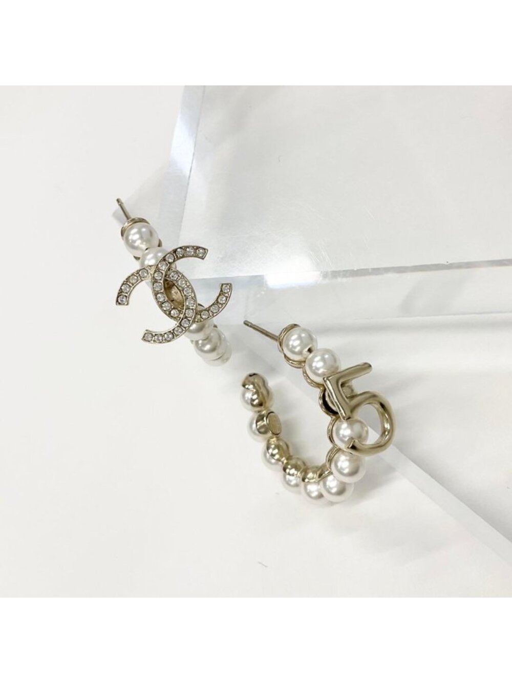 Chanel Earrings CC Logo N5 Pearl Rhinestone Hoop